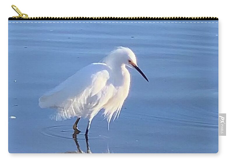 Ocean Zip Pouch featuring the photograph Egret Reflection by Sandy Rakowitz