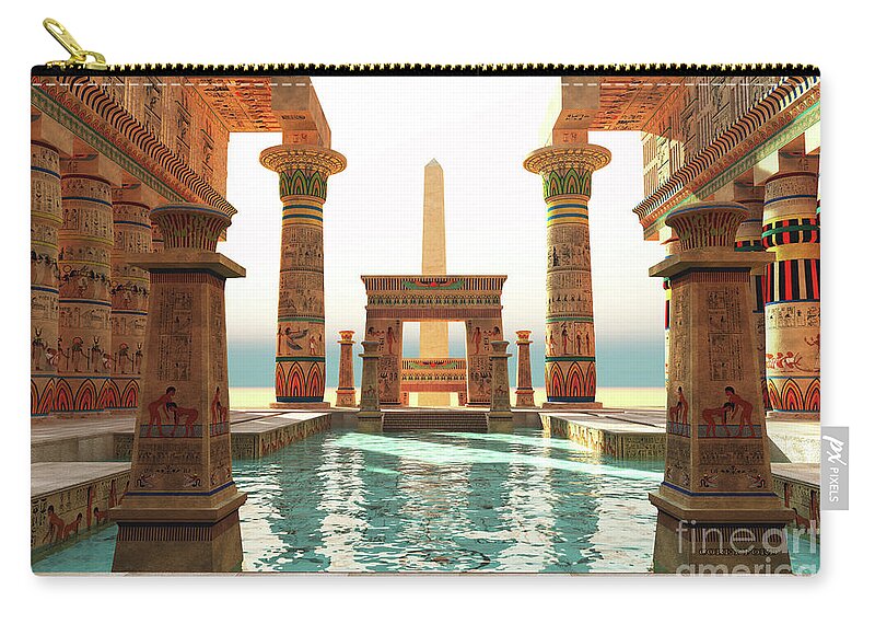 Pool Zip Pouch featuring the digital art Egyptian Pool with Obelisk by Corey Ford
