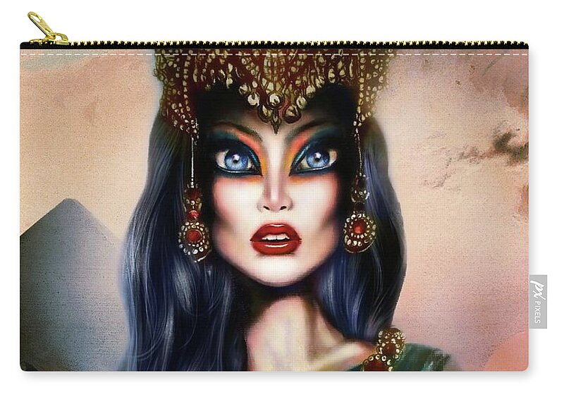 Blue Zip Pouch featuring the painting Hatshepsut Painting by Tiago Azevedo Pop Surrealism Art by Tiago Azevedo