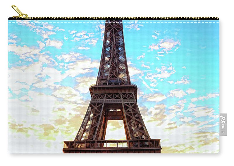 Paris Zip Pouch featuring the photograph Eiffel Tower at Sunset-Digital Art by Steve Templeton