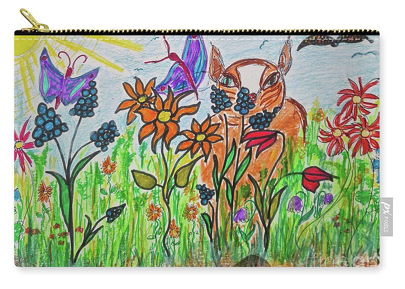 Cat Zip Pouch featuring the mixed media Ein Warmer Fruehlingstag - A Warm Spring Day by Mimulux Patricia No