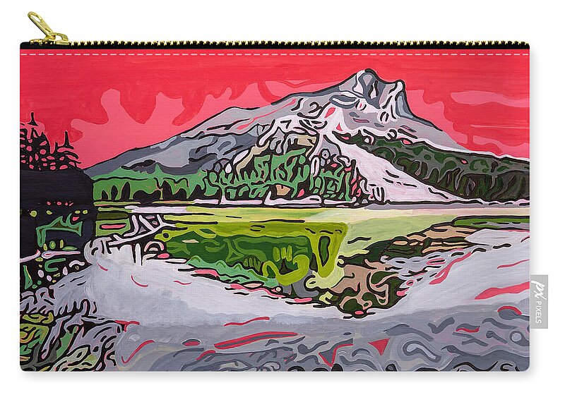 Pink Sky Zip Pouch featuring the painting Elbow Lake Reflections by Artrophy Studios