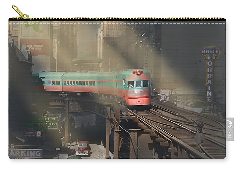 Chicago Zip Pouch featuring the painting Electroliner - Chicago in the 1940s by Glenn Galen