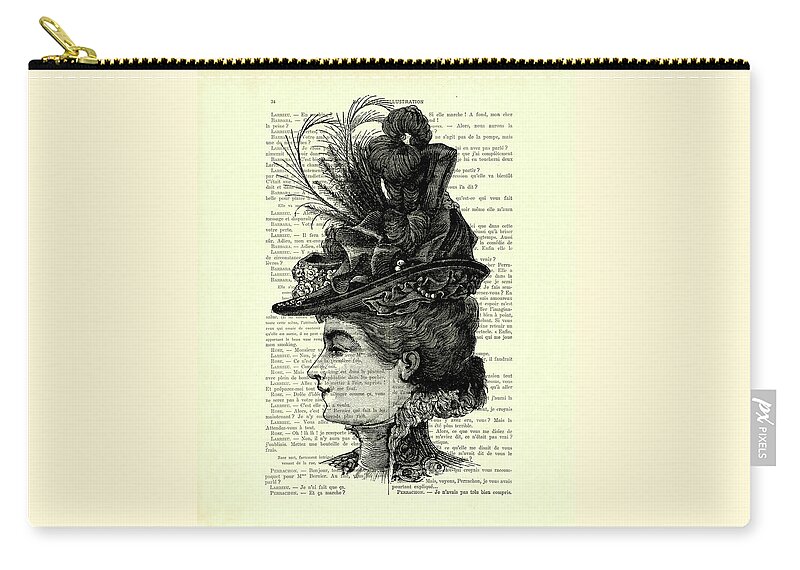 Lady Zip Pouch featuring the photograph Elegant victorian lady with a feather hat by Madame Memento