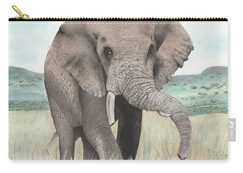 Elephant Zip Pouch featuring the painting Elephant by Bob Labno