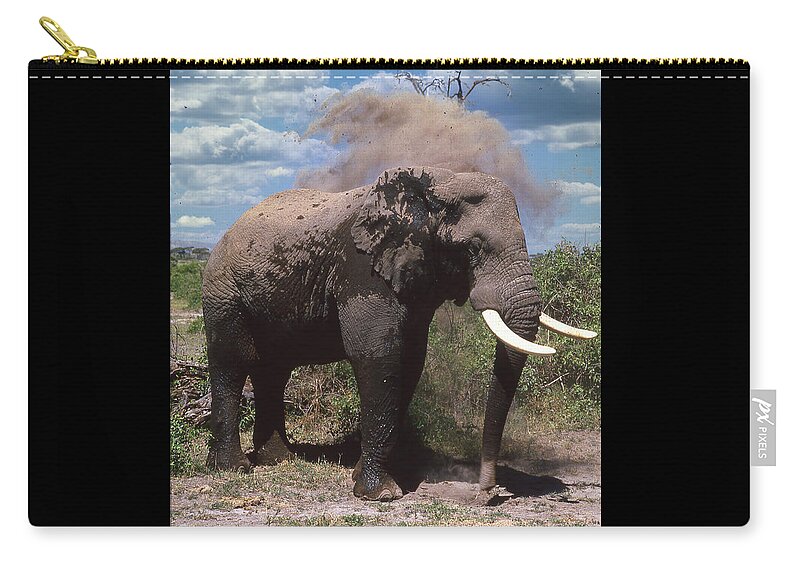 Africa Zip Pouch featuring the photograph Elephant Dirt Bath by Russel Considine
