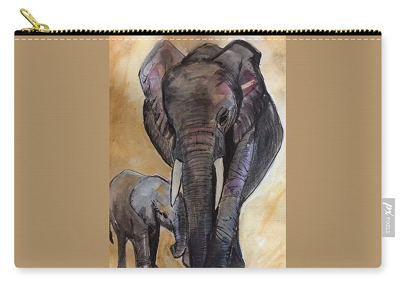Elephant Zip Pouch featuring the painting Elephant Stroll by Eileen Backman