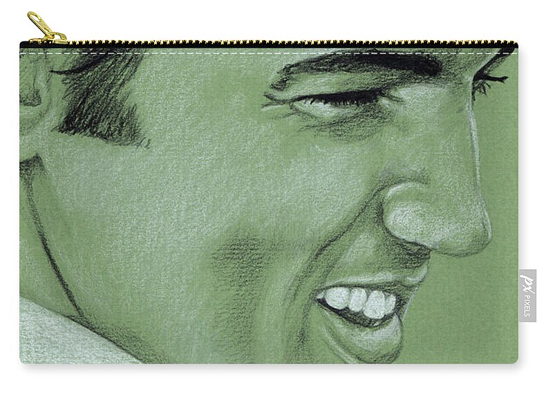 Elvis Zip Pouch featuring the drawing Elvis in Charcoal #260 by Rob De Vries