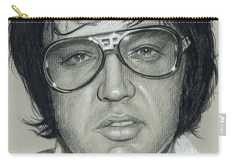 Elvis Zip Pouch featuring the drawing Elvis in Charcoal #278 by Rob De Vries