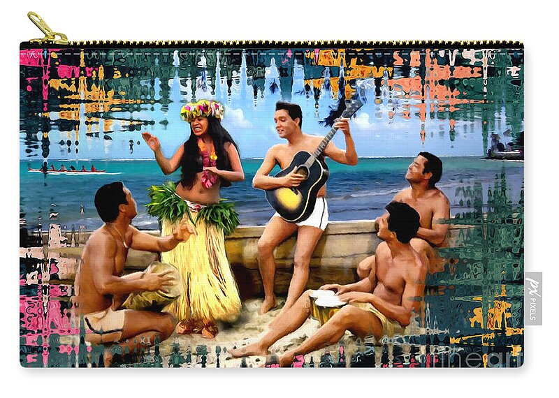 Elvis Zip Pouch featuring the mixed media Elvis Presley Digital Art Hawaii by Carl Gouveia