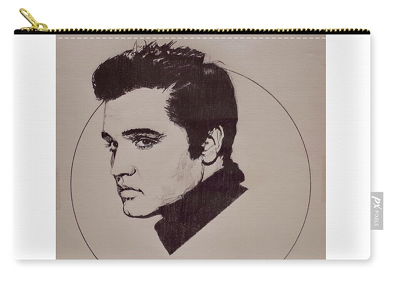 Charcoal Zip Pouch featuring the drawing Elvis Presley by Sean Connolly