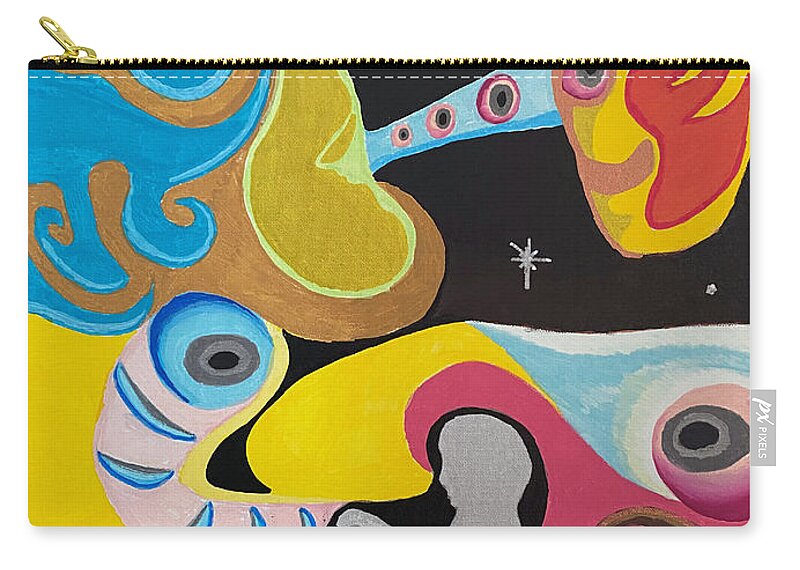 Surreal Zip Pouch featuring the mixed media Embracing Potentials by Jeff Malderez