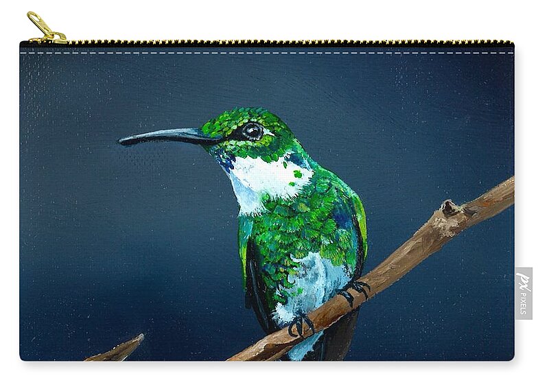 Birds Zip Pouch featuring the painting Emerald Hummer by Dana Newman