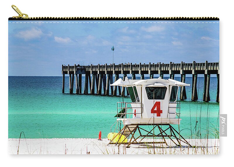 Pensacola Beach Zip Pouch featuring the photograph Emerald Pensacola Beach Florida Pier by Beachtown Views