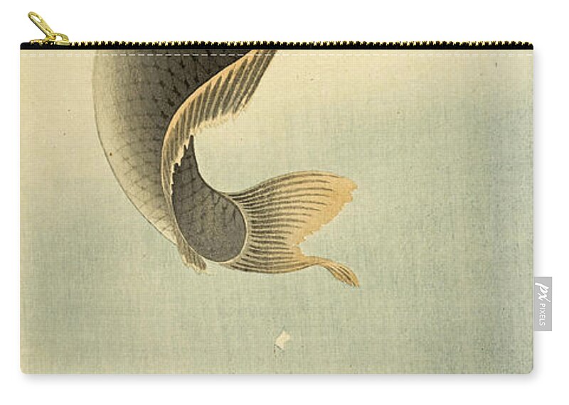 Emerging Carp Zip Pouch featuring the painting Emerging carp, Ohara Koson, 1900 - 1930 by Artistic Rifki