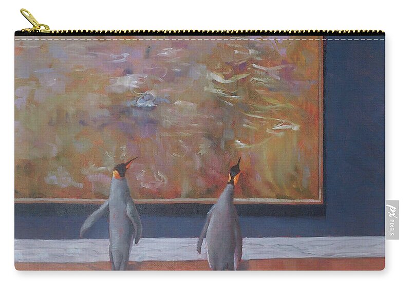 Emperor Penguins Zip Pouch featuring the painting Emperors Enjoy Monet by Marguerite Chadwick-Juner