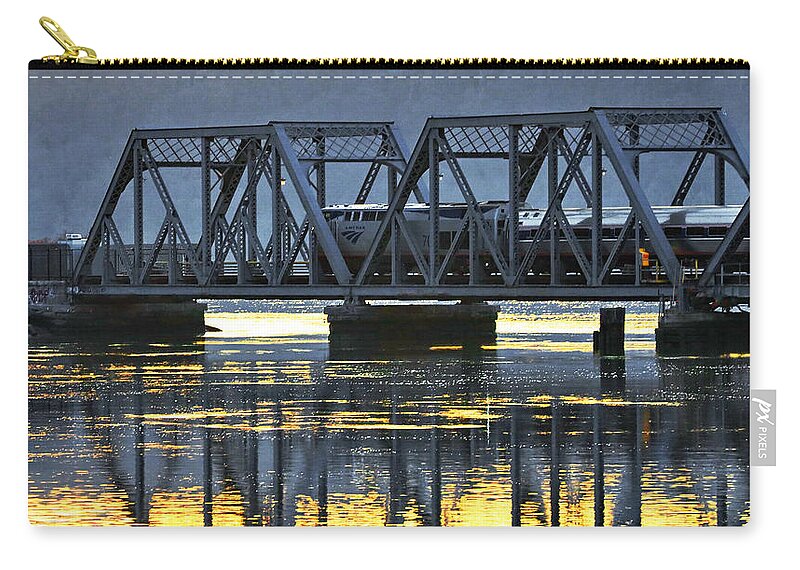 Sunset Carry-all Pouch featuring the photograph Amtrak Empire Service on Spuyten Duyvil Bridge at Sunset by Steve Ember