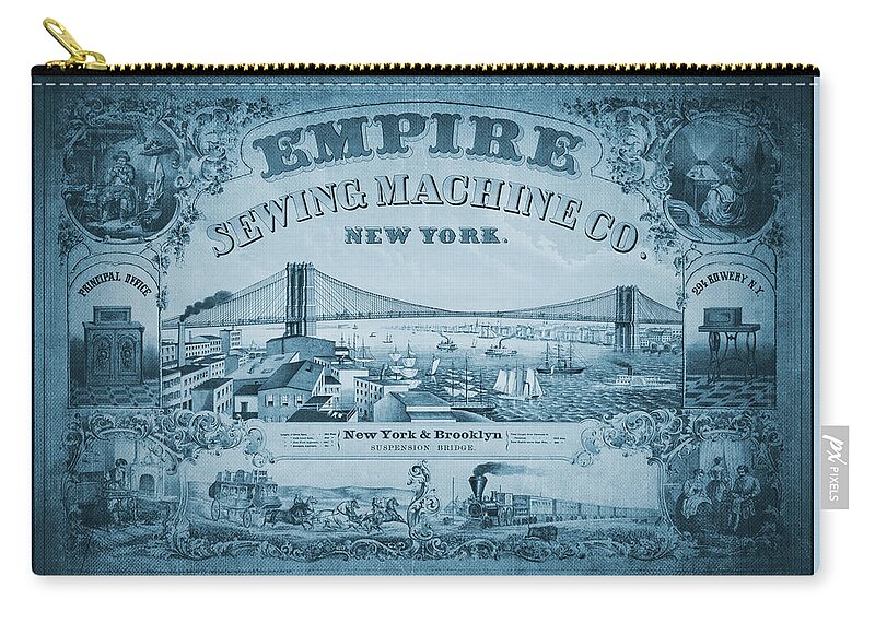 Empire Sewing Machine Company Zip Pouch featuring the photograph Empire Sewing Machine Company of New York Vintage 1870 Blue by Carol Japp