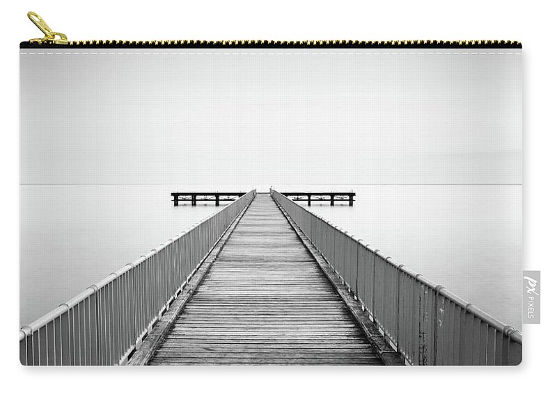 Seascape Zip Pouch featuring the photograph Empty Pier, Minimal seascape by Michalakis Ppalis