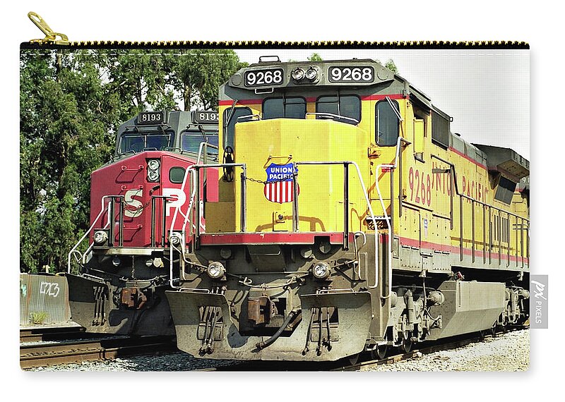 End Of An Era Zip Pouch featuring the photograph End of an Era -- Southern Pacific and Union Pacific Locomotives in San Luis Obispo, California by Darin Volpe