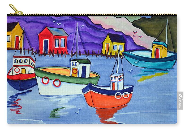 Colourful Zip Pouch featuring the painting End of Day by Heather Lovat-Fraser