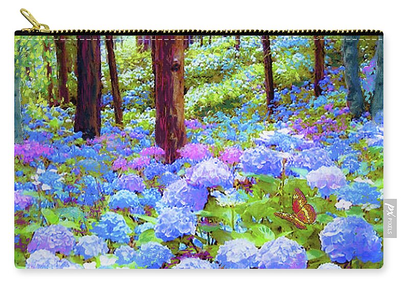 Landscape Zip Pouch featuring the painting Endless Summer Blue Hydrangeas by Jane Small