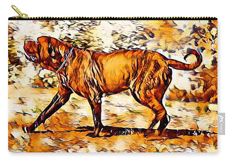 English Mastiff Zip Pouch featuring the digital art English Mastiff waiting for a treat - brown high contrast by Nicko Prints