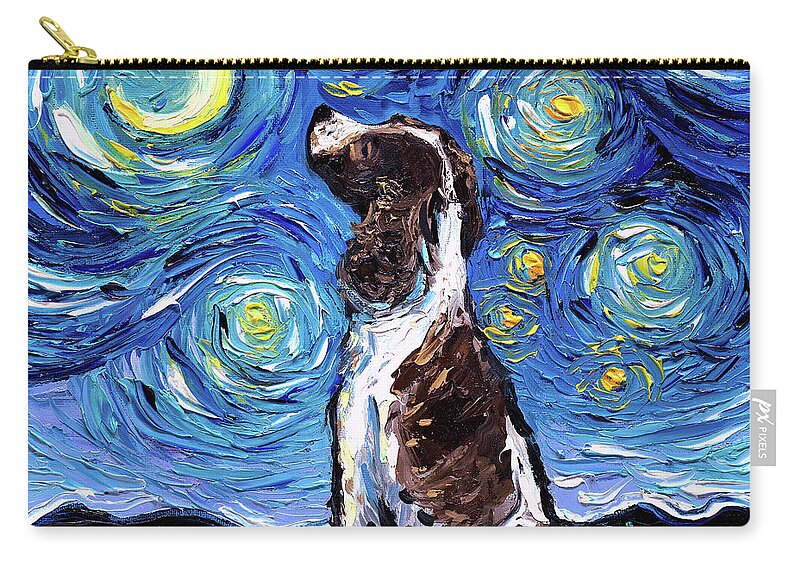Springer Spaniel Zip Pouch featuring the painting English Springer Spaniel Night by Aja Trier