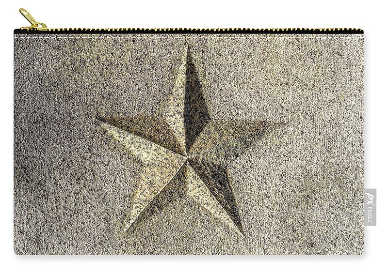 Star Zip Pouch featuring the photograph Engraved Five-Point Star in Granite by Mark Roger Bailey