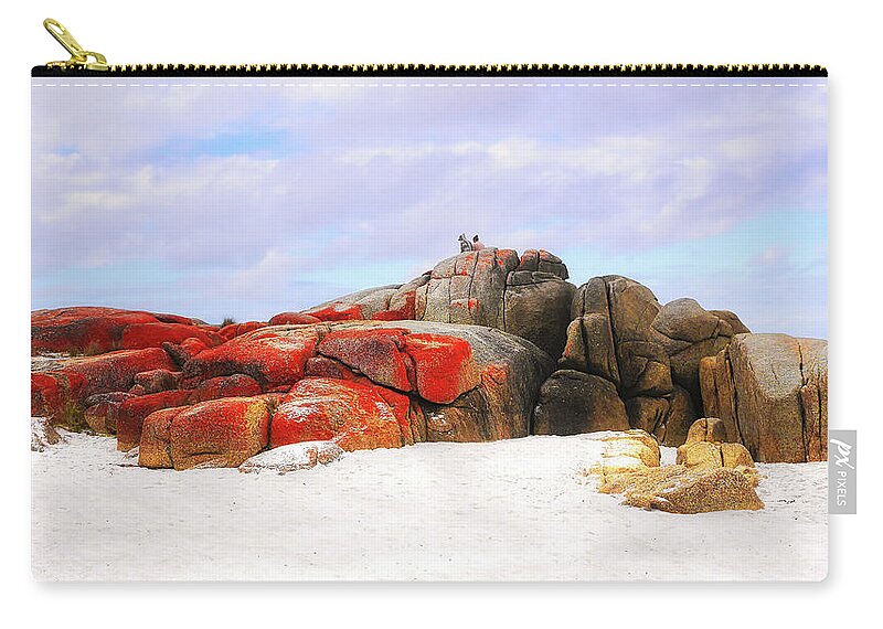 Tantalising Tasmania Series By Lexa Harpell Zip Pouch featuring the photograph Enjoying the Moment Bay of Fires by Lexa Harpell