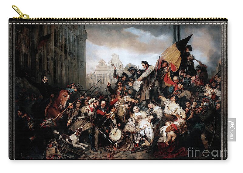 Episode Of The September Days 1830 Zip Pouch featuring the painting Episode of the September Days 1830 by Gustave Wappers Fine Art Xzendor7 Old Masters Reproductions by Rolando Burbon