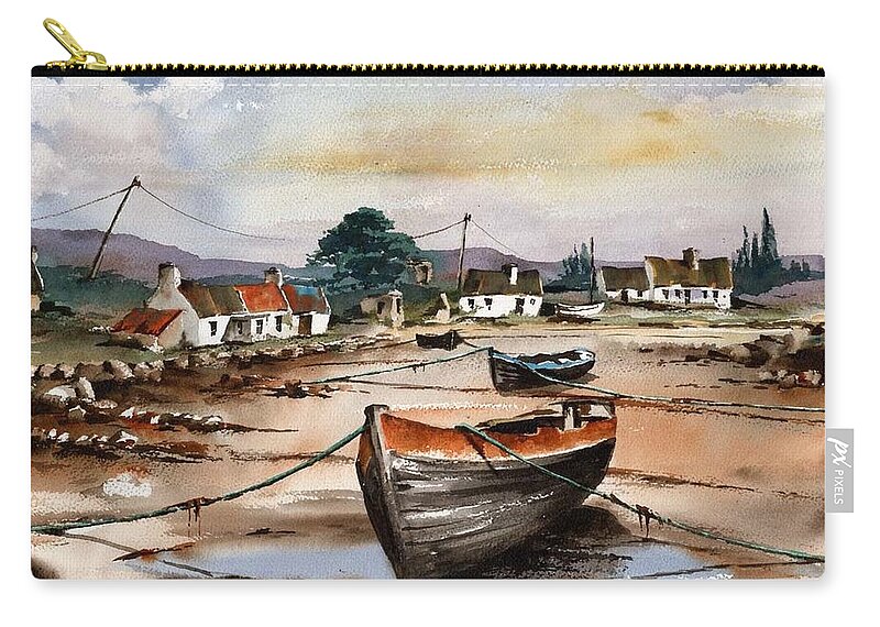 Zip Pouch featuring the painting Erelough Harbour Roundstone by Val Byrne