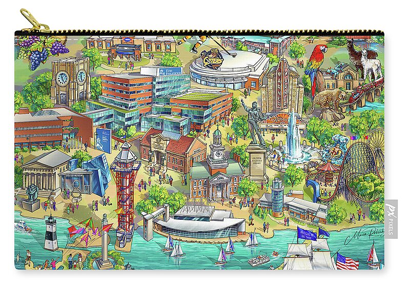Erie Zip Pouch featuring the digital art Erie Insurance Wall Mural Illustration by Maria Rabinky