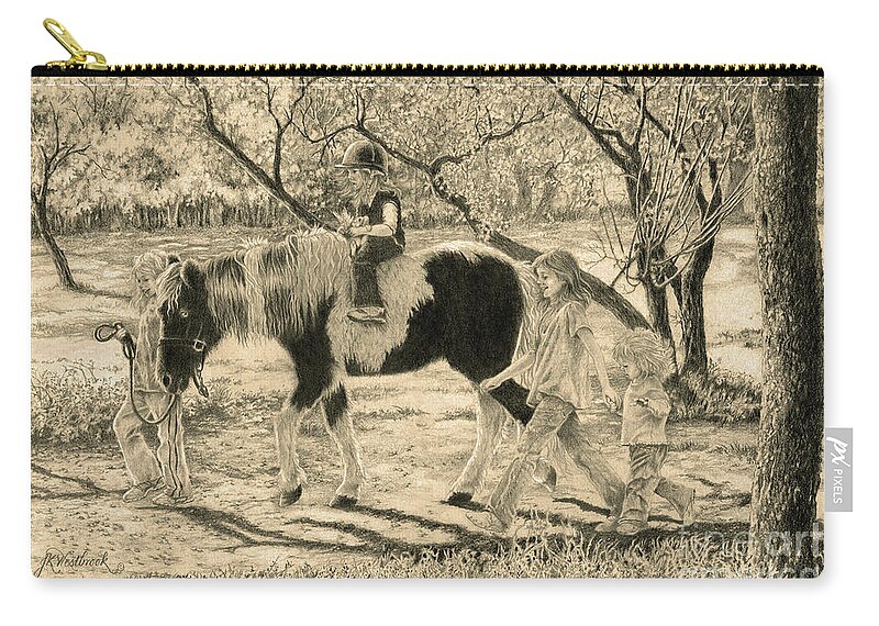 Pony Zip Pouch featuring the drawing Escort Duty by Jill Westbrook