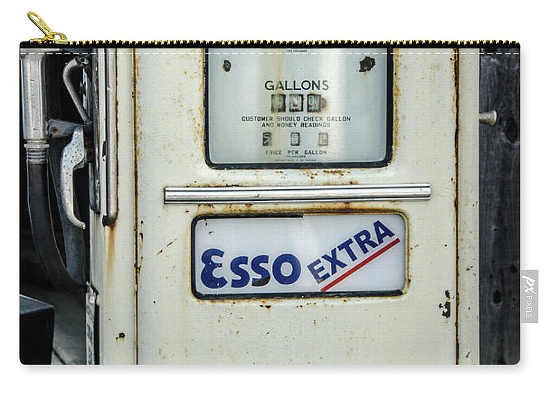 Old Gas Pump Zip Pouch featuring the photograph Esso Extra by Elaine Berger
