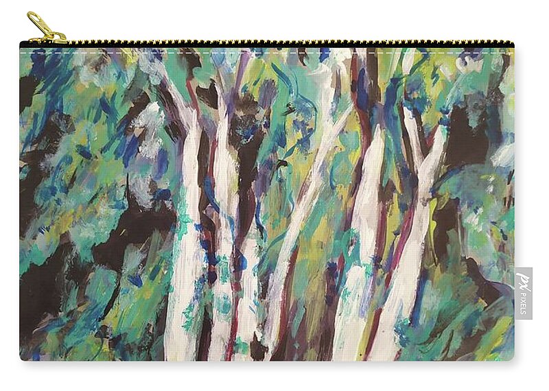 Eucalyptus Trees In Israel Zip Pouch featuring the painting Eucalyptus Trees in Israel by Esther Newman-Cohen
