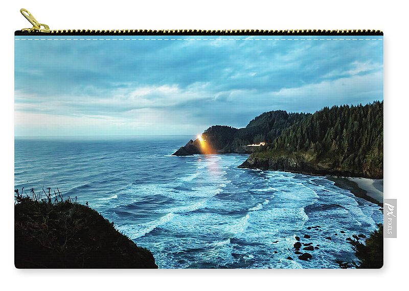 Heceta Head Lighthouse Zip Pouch featuring the photograph Evening at Heceta Head Lighthouse by Belinda Greb