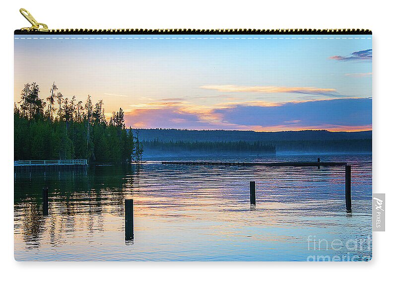 Yellowstone Zip Pouch featuring the photograph Evening falls over Yellowstone Lake by Brenda Kean