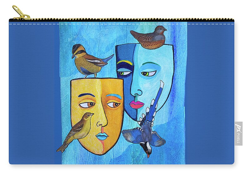 Masks Zip Pouch featuring the mixed media Evening Song by Lorena Cassady