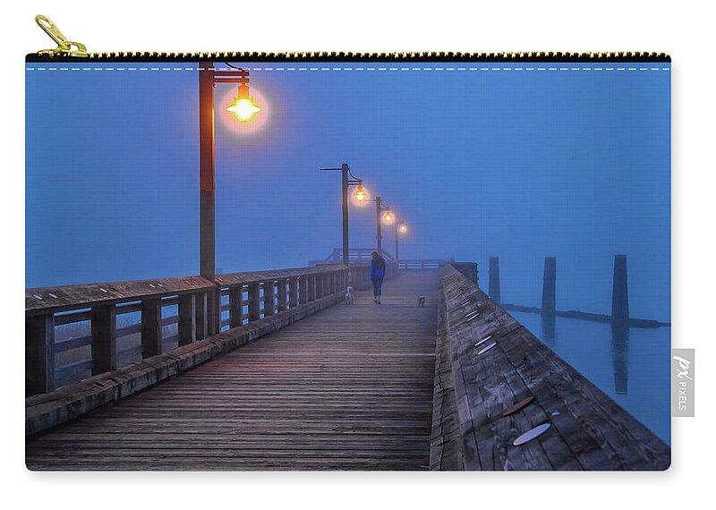 Alex Lyubar Zip Pouch featuring the photograph Evening walk in the fog by Alex Lyubar