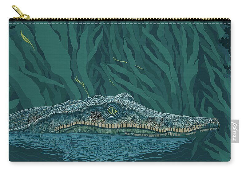 Everglades Zip Pouch featuring the digital art Everglades Alligators by Long Shot