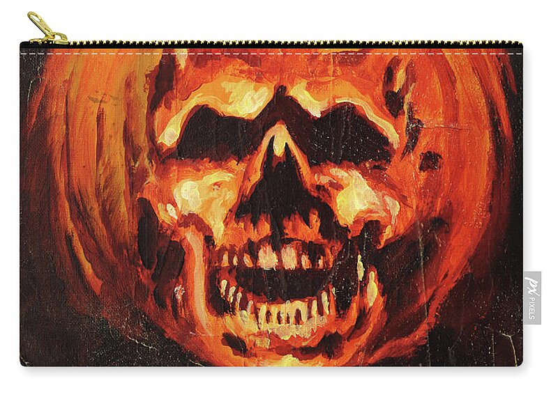 Halloween Zip Pouch featuring the painting Evil Pumpkin Halloween II by Sv Bell