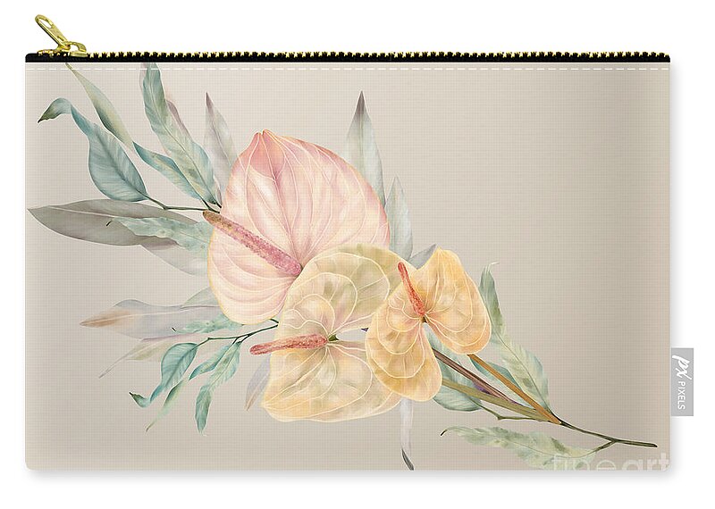 Hawaii Zip Pouch featuring the digital art Exotic Anthurium Beauties by J Marielle