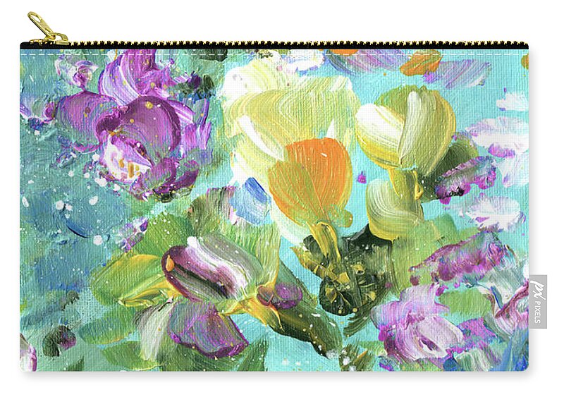 Flower Zip Pouch featuring the painting Explosion Of Joy 22 Dyptic 02 by Miki De Goodaboom