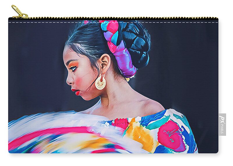 Dancer Zip Pouch featuring the photograph Exquisite Hispanic Dancer With Swirling Skirt by Susan Vineyard