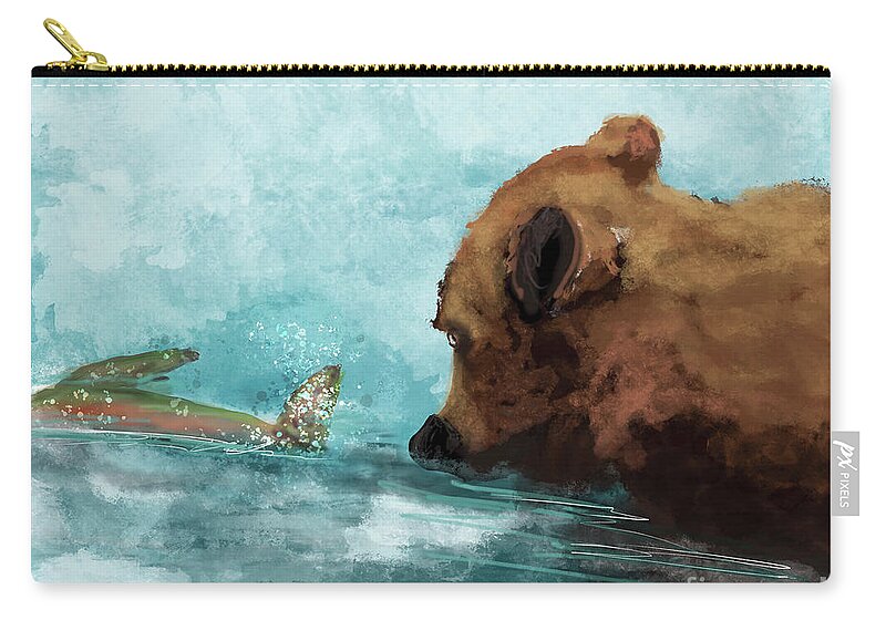 Ber Zip Pouch featuring the digital art Eye on the Target Fishing Bear by Doug Gist