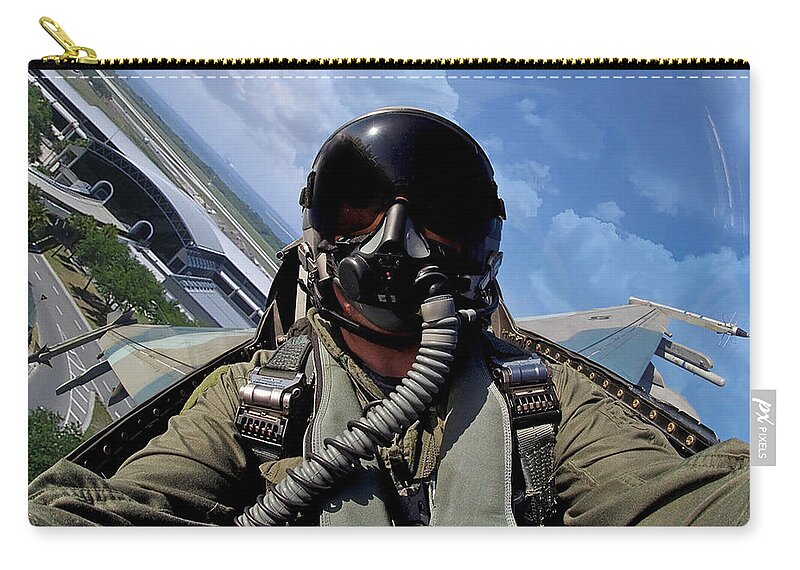 Falcon Zip Pouch featuring the digital art F-16N Over Tampa International by Custom Aviation Art