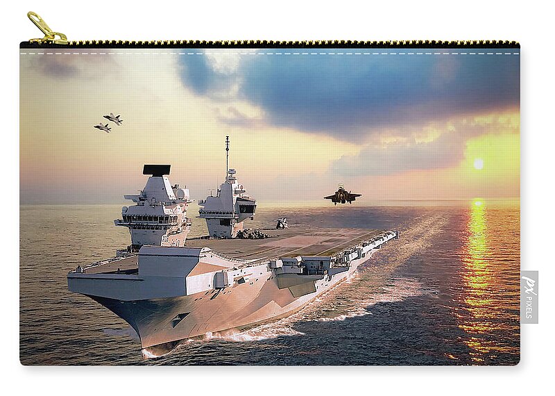 F-35 Carry-all Pouch featuring the digital art F-35s and HMS Queen Elizabeth by Airpower Art