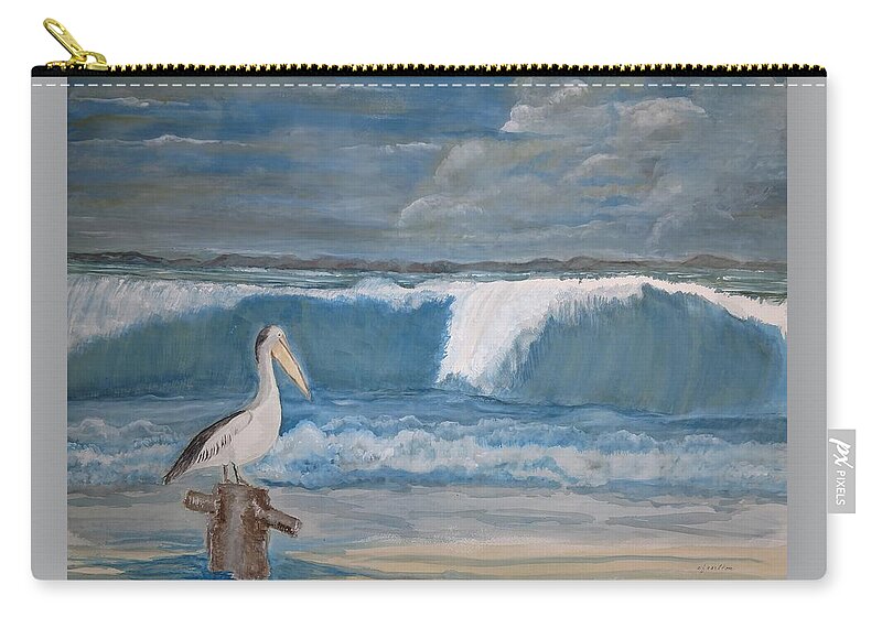 Pelican Zip Pouch featuring the painting Facing the Storm - Watercolor by Claudette Carlton