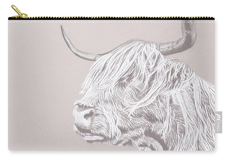 Faded Zip Pouch featuring the drawing Faded Cow by Alexis King-Glandon